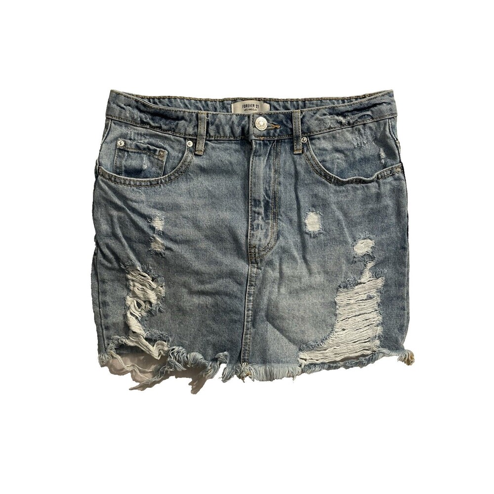 Forever 21 Skirt Women Size 28 Blue Denim Distressed Mini